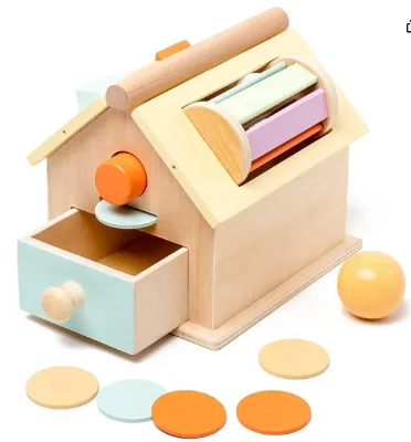 C02413 2023 Montessori Object Permanence Box Wooden Toy Tray and Ball Drop ,infant Coin Ball Box