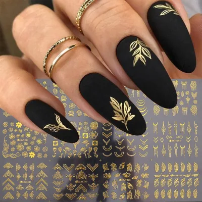 Factory Price Wholesale 4 Sheets 3d Self-Adhesive Gold Flower Diy Custom Gold Nail Stickers 5d Nail Art Stickers Decals