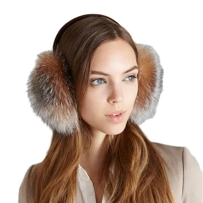 Strawberryfur Luxury Winter Earmuffs for Women, 100% Fox Fur Warm Furry Ear Muffs