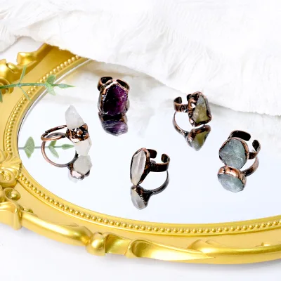 Wholesale Retro Design Crystal Rough Gemstone Ring Natural Stone Ring for Healing