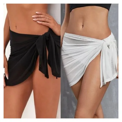 More Color Available Wholesale Women Bikini Wrap Skirt Mesh Bikini Cover Ups Short Beach Sheer Sarong for Summer