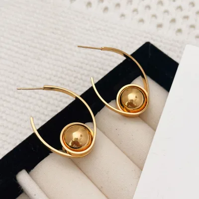 BOYI 2025 Fashion Jewelry Simple C-Shaped Geometric Personalized Round Bead Earrings
