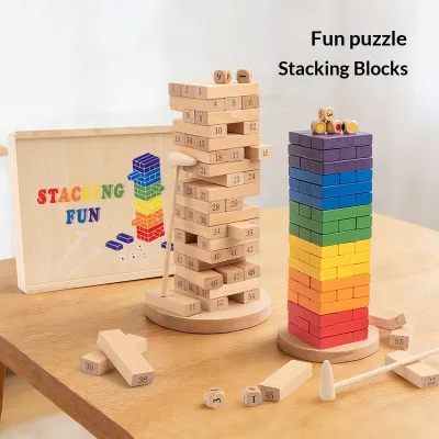 Wooden Electronic Tabletop Tower-Stacking & Block-Pulling Game Interactive Family Fun