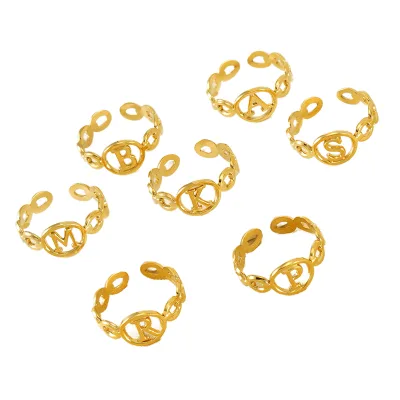 Titanium Steel 26 English Letter Rings 18K Gold Plated Fashionable and Simple Stainless Steel Opening Adjustable Ring for Women