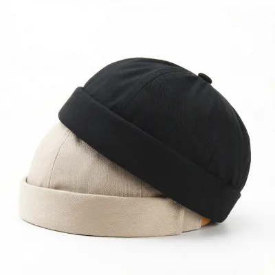 Docker Hat Brimless Cap Cotton Twill Rolled Cuff Solid Color Blank Unisex Streetwear Vintage Skullcap Sailor Cap Wholesale