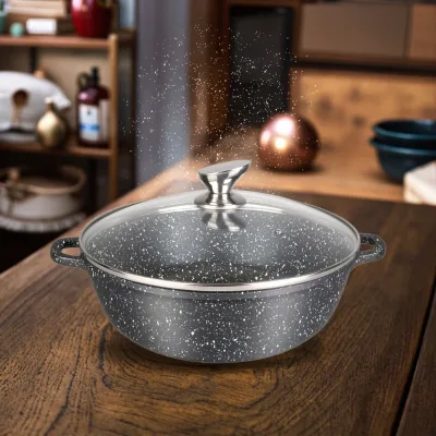 40Cm Non-Stick Casserole for Induction Cooker Classic Metal Design with Marble Coating and Glass Lid. PFOA FTFE PFOA PFOS Free