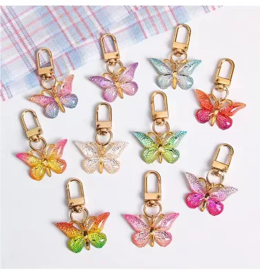 Gradient Colorful Butterfly Acrylic Keychain Bag Pendant Decorations for Women Girls Fashion Delicate Key Ring Gifts