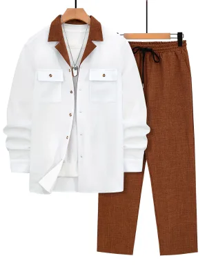 New Style Men's 2-piece Suit.pants T-shirt Solid Color Long Sleeved Holiday Wedding African Style