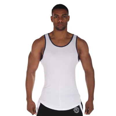 Blank White Gym Mens Stringer Singlet with Black Outer Line