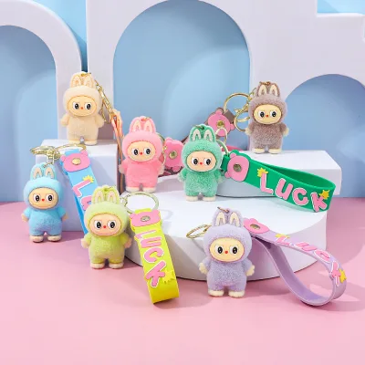 Labubu Creative Cartoon Doll Plush Fabric Keychain Fashionable Backpack Pendant Car Keychain Small Gift Wholesale