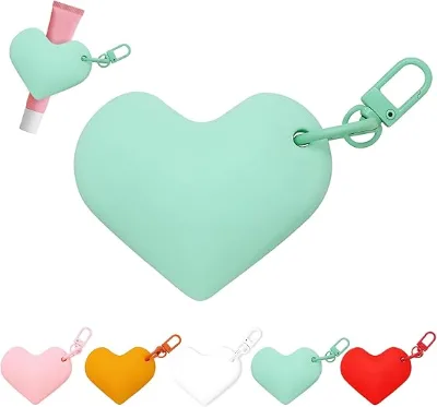 Heart Shaped Silicone Lip Balm Holder With Keychain Portable Bag Hanging Chapstick Sleeve Colorful Mini Travel Lipstick Storage
