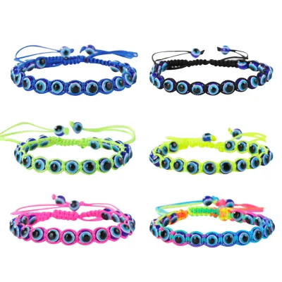 Fashion Women Men Unisex Handmade Woven Colorful Bracelet Couple Friendship Women Blue Eye Beaded Adjustable Bracelet Jewelry