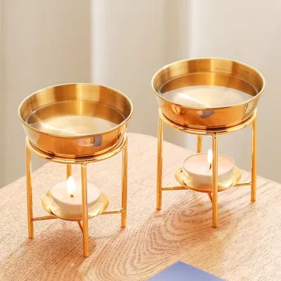 Large Capacity Tealight Candle Holder Gold Metal Essential Oil Burner Diffuser Essential Oil Warmer Melt for Home Decoration
