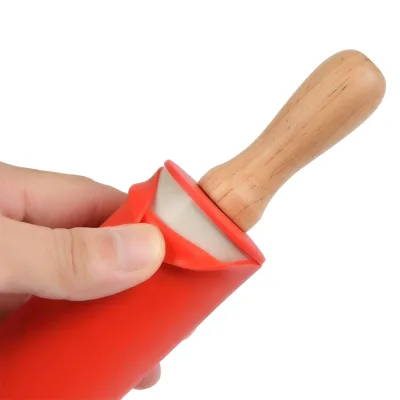 Wooden Handle Silicone Rolling Pin for Pizza, Cookies, Pie Crust Kitchen Baking Equipment Silicone Rolling Pin
