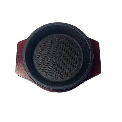 Sizzling Plate With Wooden Base Cast Iron Steak Plate Metal Steak Serving Platters Teppanyaki Plate Use or Restaurant Supply