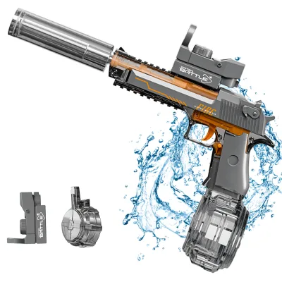 Children Cheap Handheld Plastic Linkage Water Pistol Black Electric Powerful Transparent Mini Plastic Water Guns Toy for Sale