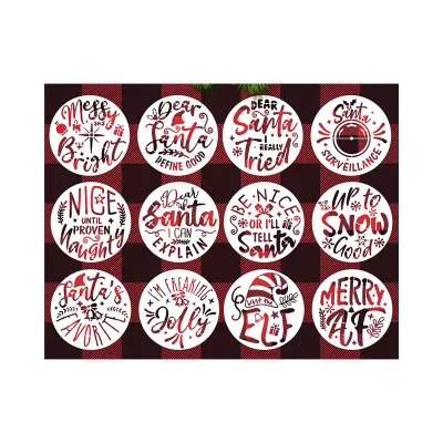 12Pcs Small Christmas Letter Painting Stencils 4 Inch Round Mini Christmas Cookie Ornament Stencils