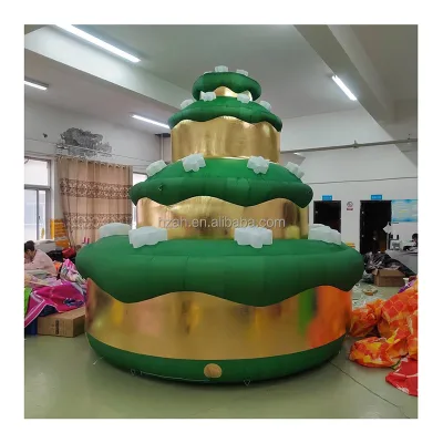 Custom Green and Gold Inflatable Birthday Cake with Cream Model for Mall Anniversary Celebrating