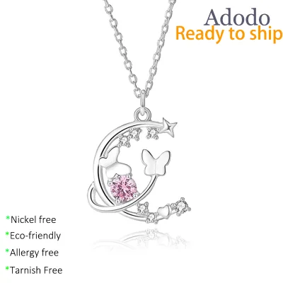 Simple Trendy Round Cut pink Cubic Zirconia Necklace Butterfly Star 925 Sterling Silver Bulk Jewelry for Women