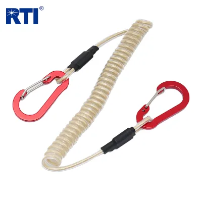 50KG/110LB Portable Safe Flexible Coil Clip Swivels Spring Coil Lanyard with Karabiner