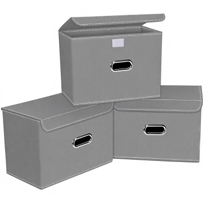 Fabric Foldable Collapsible Stackable Storage Cube Bin Removable Divider Leather Handles 10-20L Capacity (Grey