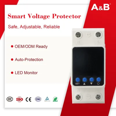 Single-Phase AC 12~230V System Adjustable 40/63/80A Voltage AVP 2P SVC 20kVA Under-Voltage Protection LED 50Hz Copper PC