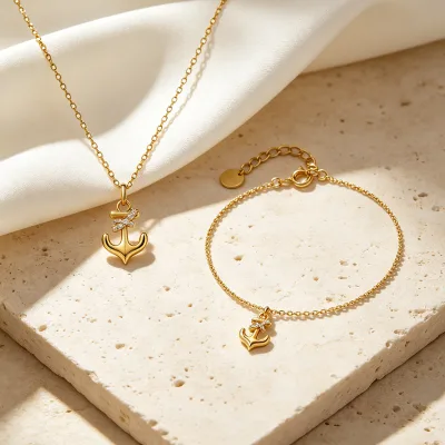 Damila Jewelry Wholesale 18K Gold Plated Anchor Jewelry Set 925 Sterling Silver Lucky Symbol for Couples