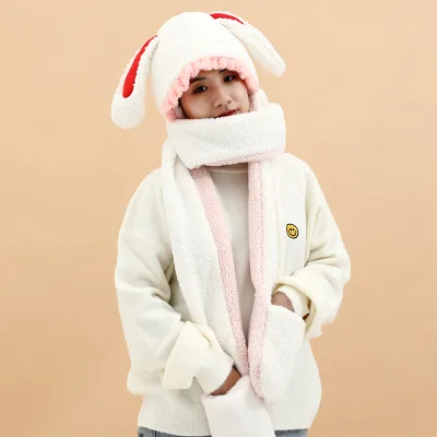 Multifunctional Bunny Ear Hood Fancy Women Winter Hats and Scarf Set