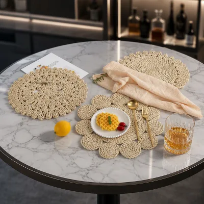 Modern Natural Rattan Hollow Wicker Charger Plates Round Woven Placemats for Holiday Christmas Kitchen Table Mats