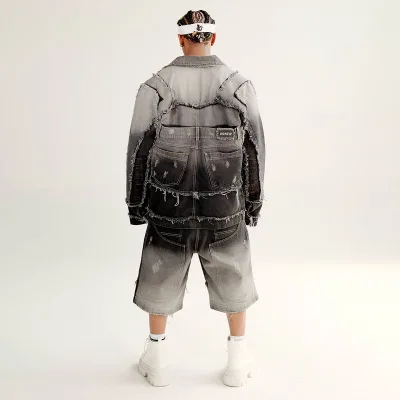 DiZNEW Men Shorts Set 2025 New Wholesale Wash Jeans Jacket and Jeans Shorts Two Piece Set
