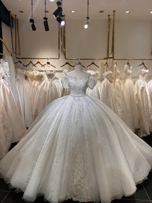 Factory Wholesale Heavy Beaded Off Shoulder Wedding Dress Ball Gown Bridal Gown OEM Custom Available