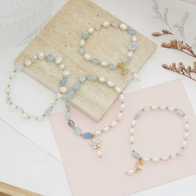Forest Aquamarine Bracelet Bracelet Freshwater Pearl Crystal Retro Bracelet Handmade Girls Handmade Jewelry