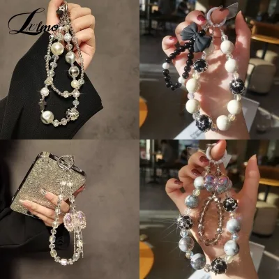 Mobile Phone Lanyard Short Style Wrist Strap Bow Knot Handmade Beaded Bracelet Pendant Lanyard Anti-Lost Wide Wrist Strap