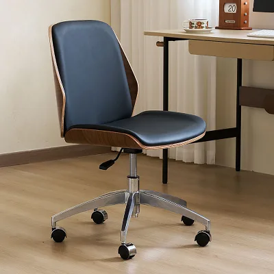 Modern Home Office Swivel Chair Comfortable Genuine Leather Study Chair Armless Design Sedentary Conference Use Small Space