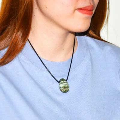 Miss Stone Green Zebra Jasper Stone Big Beads Pendant for Boho Unisex Necklace Healing Crystals Smooth Polished Gemstone for DIY