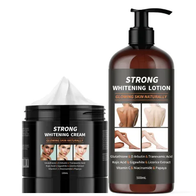 Private Label Whitening Set Face Cream Body Lotion Vitamin C D Arbutin Tranexamic Acid Kojic Acid Glutathione Skin Care Set