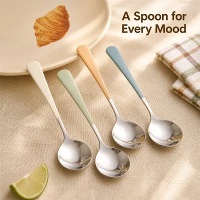 Morandi Dining Spoon Glossy Metal Wide Comfortable Grip Elegant Aesthetic Decorative Gift Premium Cozy Living Room
