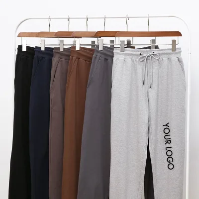 Spring/Summer Couple Sports Pants Custom 340G Cotton French Terry Solid Color Loose Straight Leg Casual Sweatpants for Women