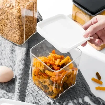 Kitchen Stackable Food Storage Containers With Lids Freshness Transparent Plastic Square Sealed Reusable Jar Multigrain