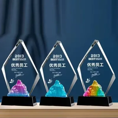 Hot Selling Crystal Trophy Blank Crystal Award Trophy Custom 3d Laser Engraving Red Crystal Trophy Awards