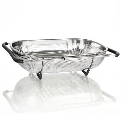 Modern Expandable Stainless Steel Rubber Grip Foldable Dishwasher Safe Colander Dry Strainer for Home Kitchen Washing Fruits