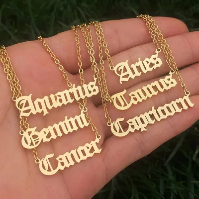 WOWEI No Fade Stainless Steel Gold Silver 12 Design Zodiac Necklace Pendant Jewelry Women Wholesale