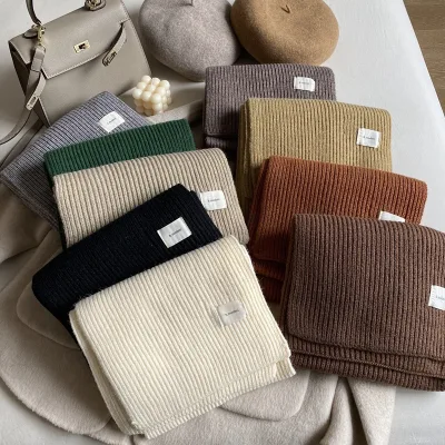 Women's All-Match Soft Autumn Winter Long Knitted Scarf Solid Color Thickened Warm Scarf College South Korea Inspiration