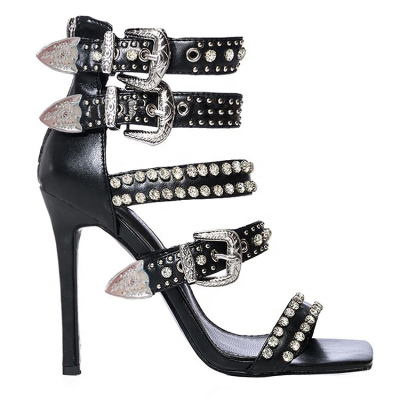 New Latest Luxury Crystal Ladies Cool High Heel Sandals Spikes and Buckle Strappy Gladiator Sandals Women