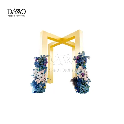 Golden Modern Square Column Stainless Steel Wedding Backdrop Frame Set for Indoor/Outdoor Events-dawo Brand