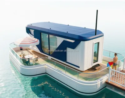 Modular 1 Floor Floating Home HDPE Light Steel Metal Structure Prefab Shipping Container House with Hinge Prefabricated