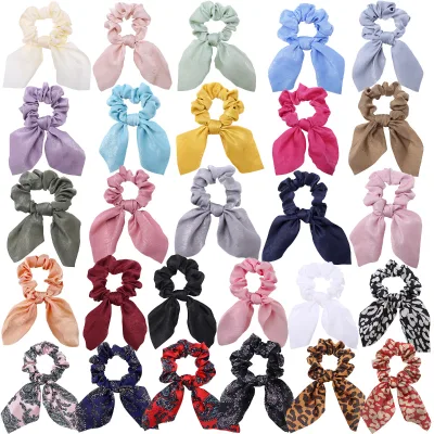 Small Ribbon Hair Ties Hand-tied Large Intestine Circles Simple and Solid Color Rabbit Ear Hair Tie for Women Girls