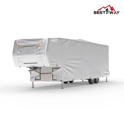Stop Cover Flapping in Wind 5th Wheel RV Cover With Elastic Corner Hems Reinforced Straps Waterproof UV Resistant