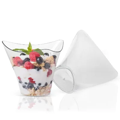 Factory Price Durable Clear PS Plastic Twisted Rim 75mm Diameter Mini Pudding Mousse Ice Cream Serving Dessert Cup Silk Screen