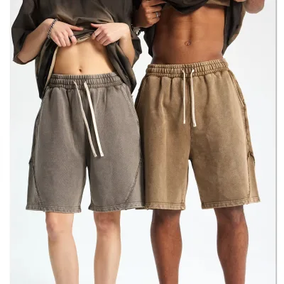 Summer Oversize French Terry Shorts for Men Vintage Custom DTG Printing and 3D Puff Printed Shorts 100% Cotton Stone Wash Shorts